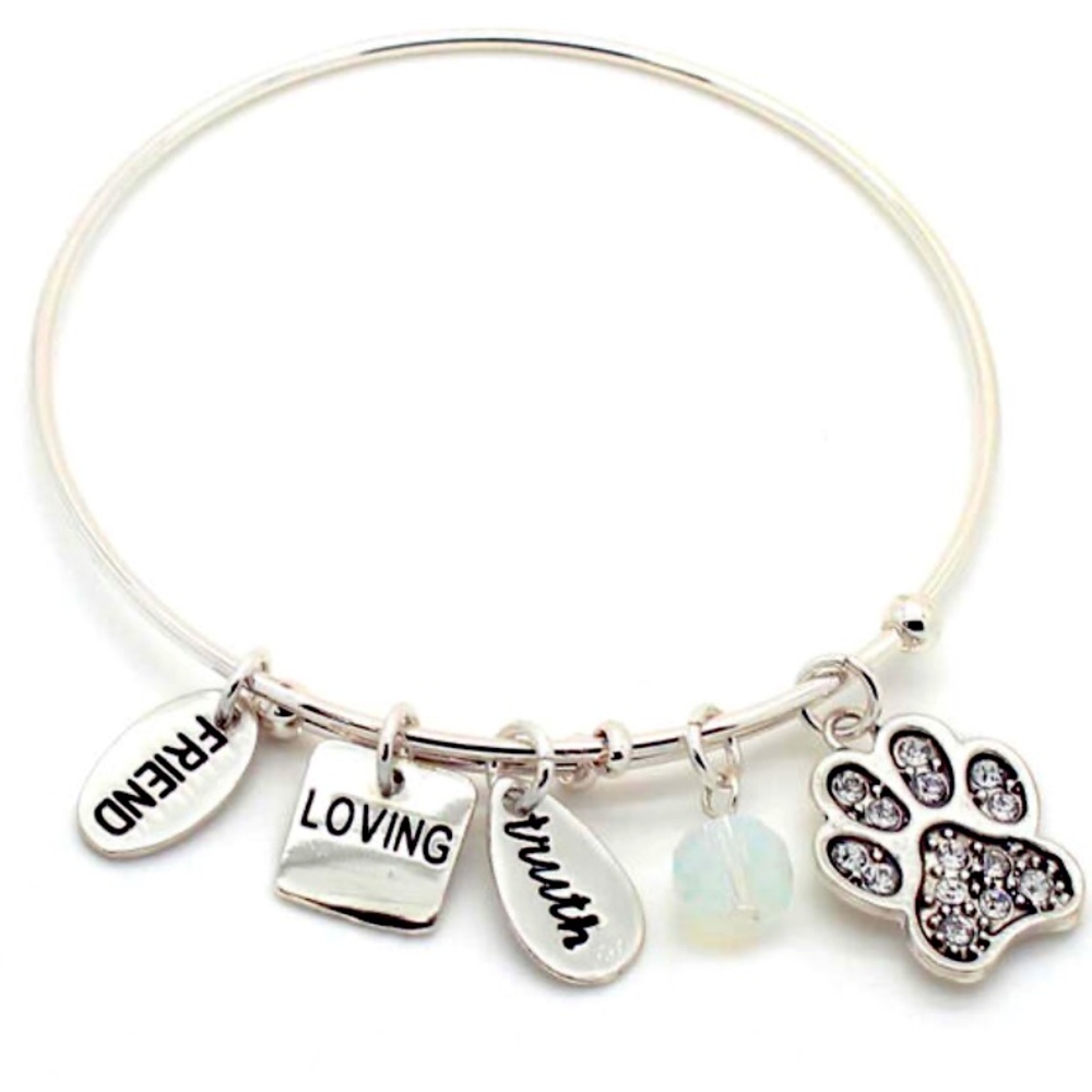 New Kis Symbology Dog Paw Charm Silver Expandable Wire Bangle Bracelet